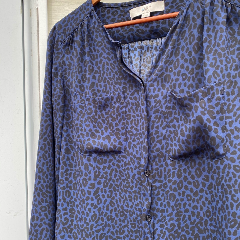 Loft Leopard Print Button Up Chiffon Blouse - image 2